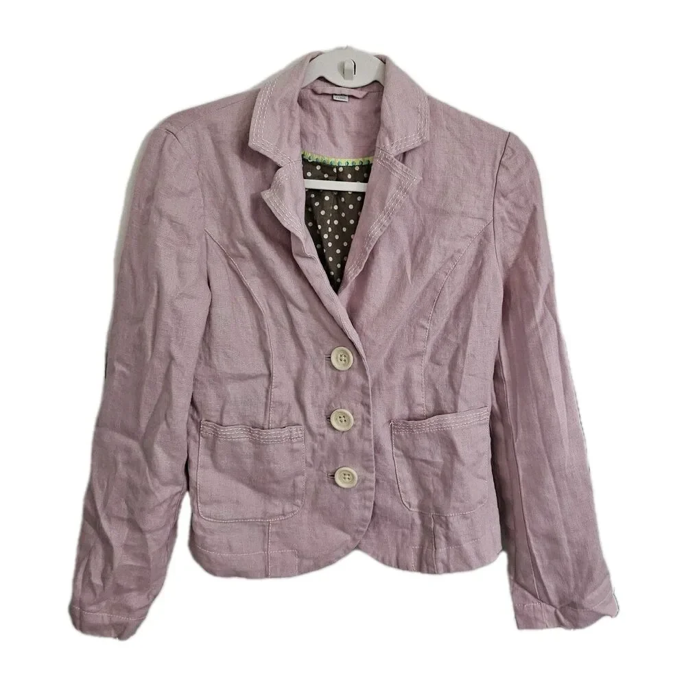 Boden Linen Blazer Jacket Womens 4 Lilac Pink Button Front Longsleeve Office - Picture 1 of 10